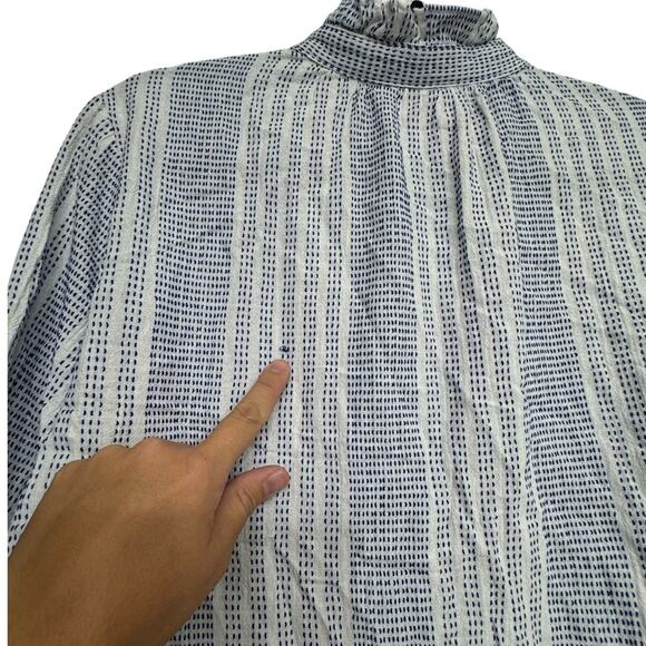 H&M Women’s Small Blue White Striped Button Front Tunic Dress Peplum Hem Cottage - Picture 7 of 8